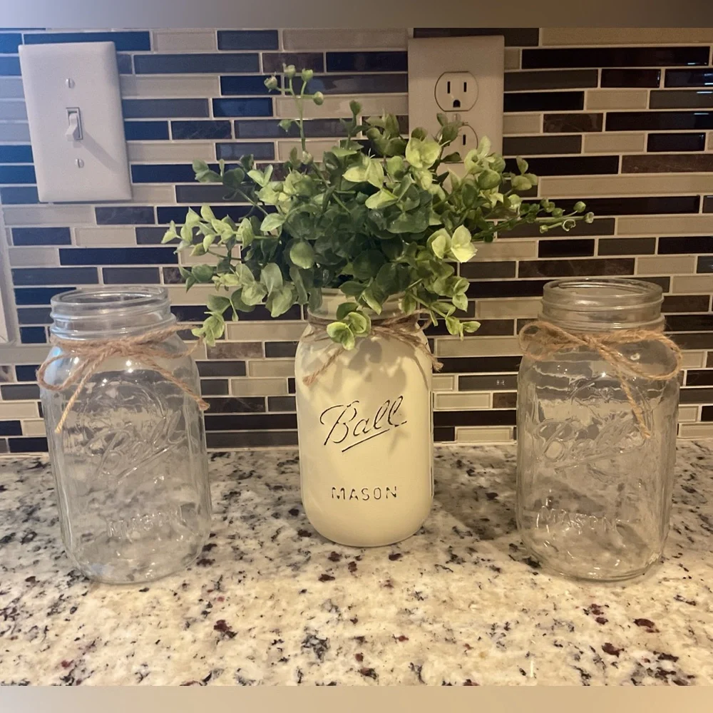 Mason Cream Jar with Vibrant Green Faux Florals